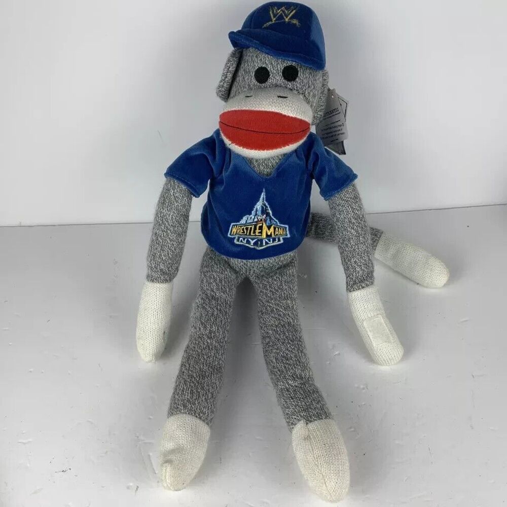 Sock Monkey Plush WWF WrestleMania 20" 4-7-2013 NY NJ Souvenir Wresting NWT